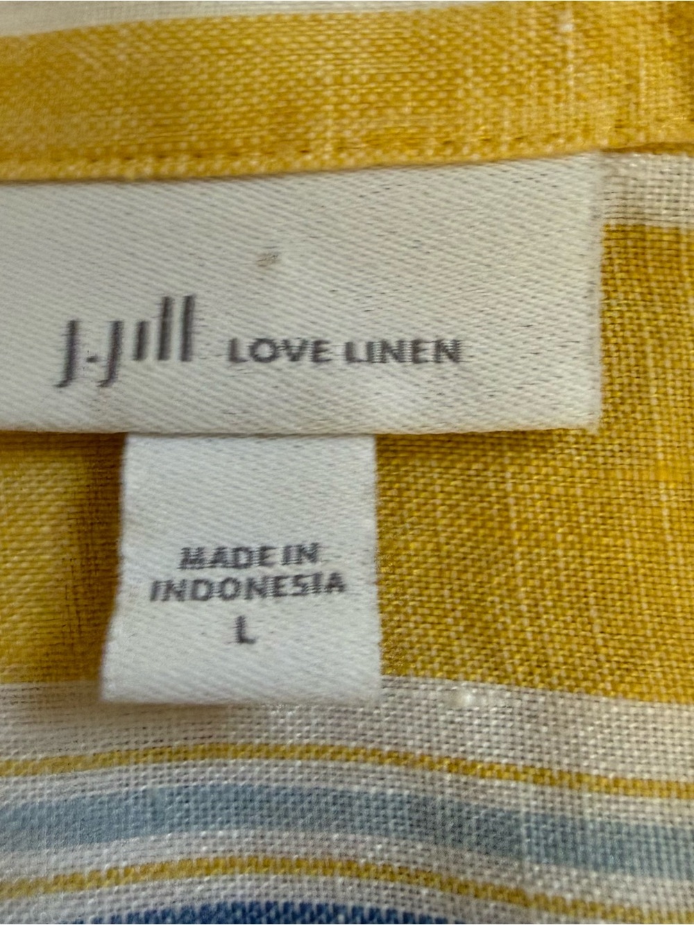 J Jill Love Linen Pullover Collared Shirt Yellow Stripe Large Preppy Boat Tunic - Picture 3 of 8